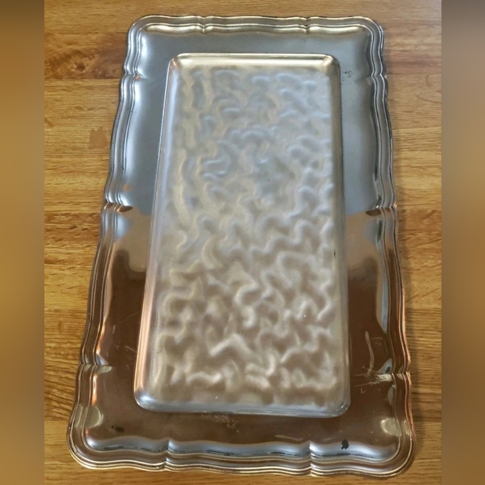 WMF Ikora Silverplate Tray Germany Mid Century Modern Hammered Rectangular Serve